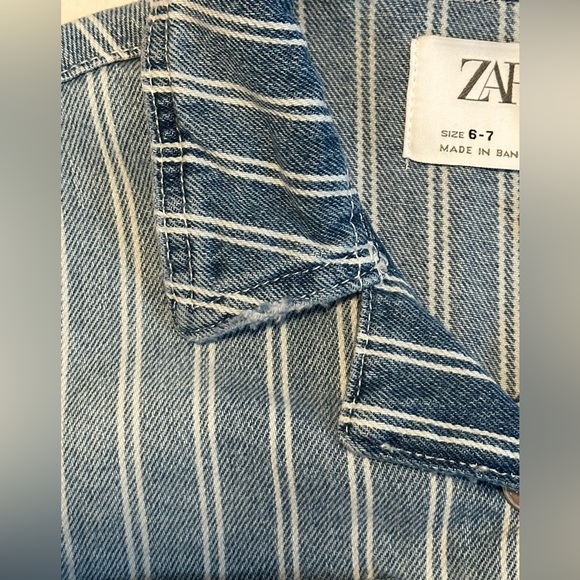 NWT Zara Stripe Denim Crop Jacket - Kids Size 6-7 - Picture 7 of 12